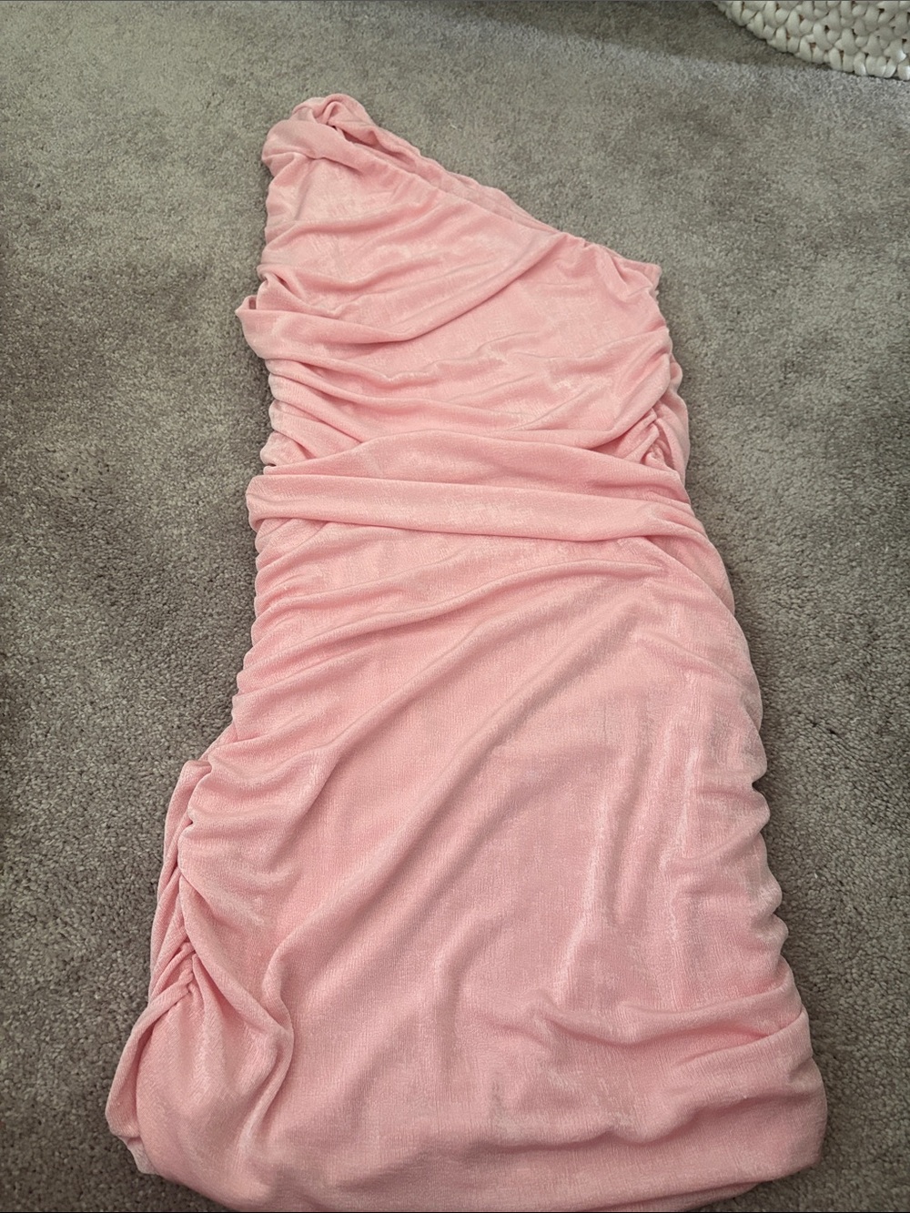One-Shoulder Pink Ruched Bodycon Dress